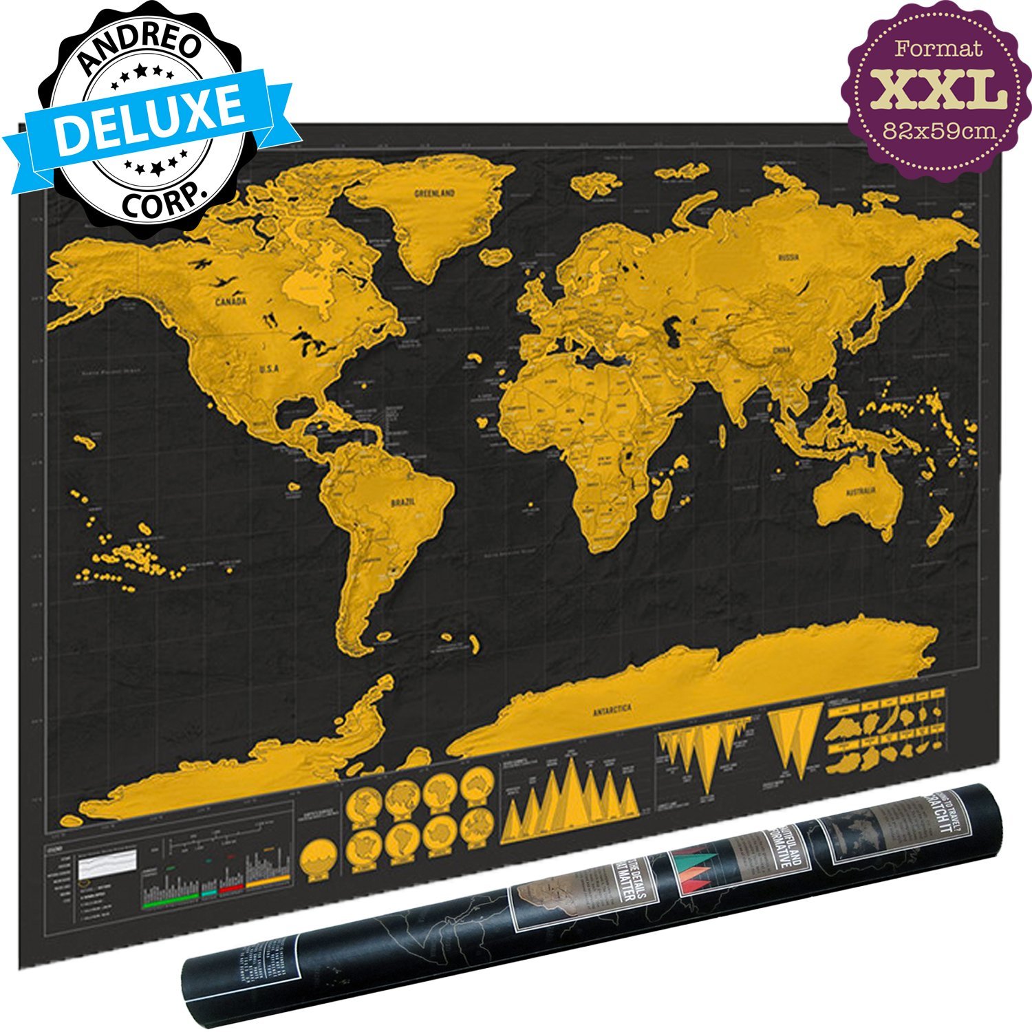 9€04 sur Affiche de carte du monde à gratter dans l'édition de voyage  Deluxe - Achat & prix